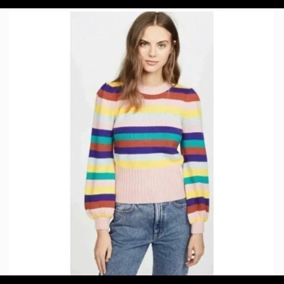 Rachel Antonoff Bridget Puff Sleeve rainbow stripe Sweater - Picture 5 of 16
